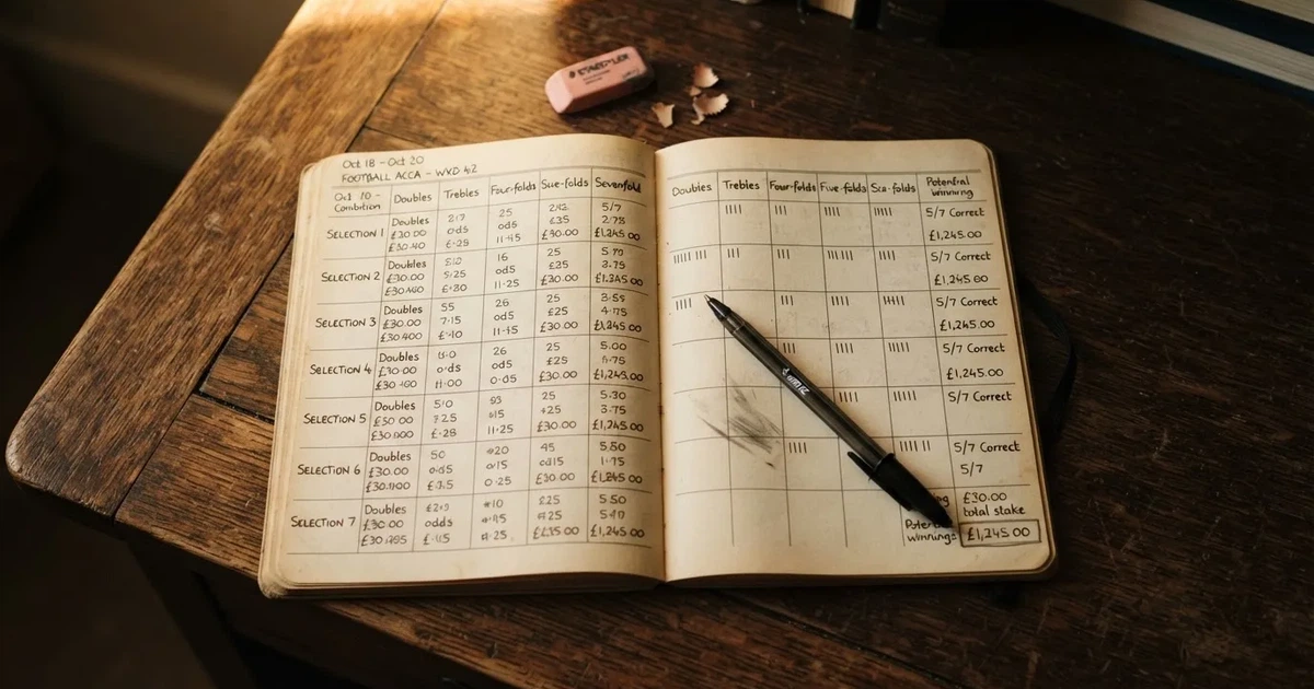 Ein Notizbuch mit handschriftlichen Zahlenreihen und Strichlisten liegt neben einem Taschenrechner auf einem Schreibtisch.