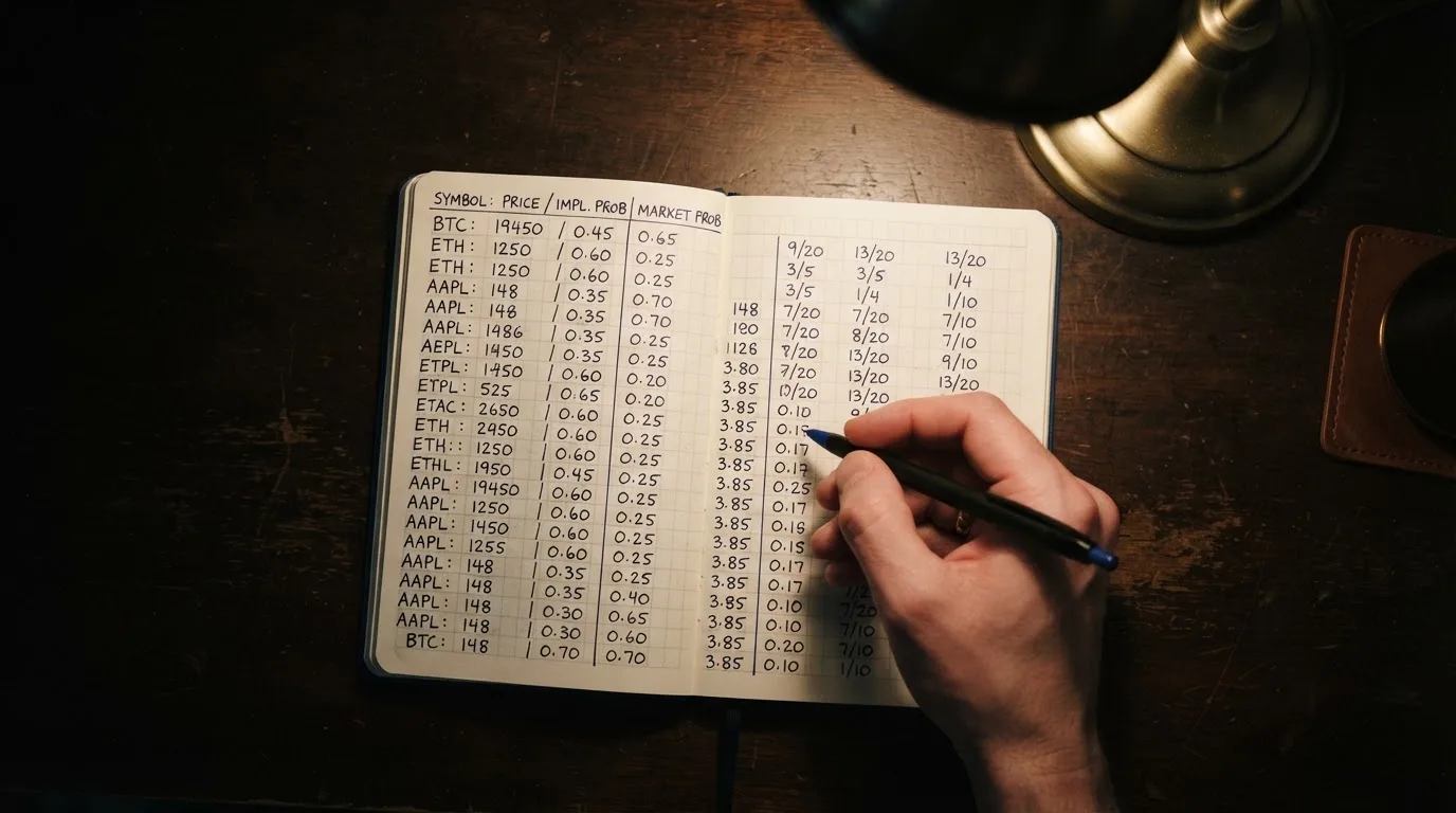 Ein Taschenrechner und ein aufgeschlagenes Notizbuch mit handschriftlichen Zahlenreihen liegen unter einer Schreibtischlampe.